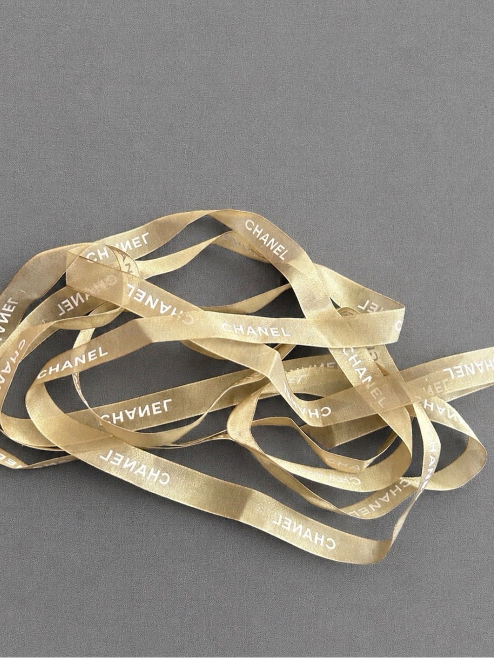 CHANEL Gold Satin Ribbon 3 Yards Continuous Luxury Gift Wrap